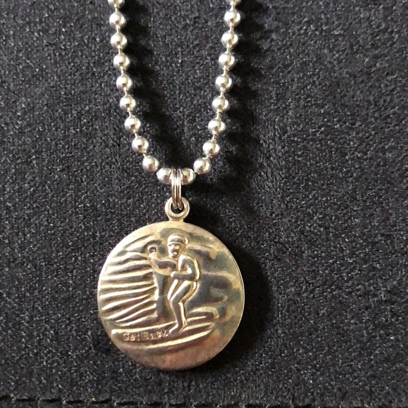 24” Surfer Style Saint Christopher Pendant Necklace. Silver Plated Copper NWT - Picture 9 of 10